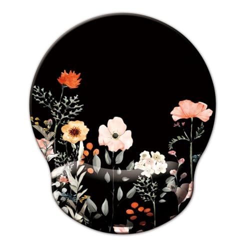 TEKXDD Floral Print Mouse Pad Wrist Support, Mouse Mat Anti-Slip Comfort Mouse Pad Mat with Foam Rest Wrist Support, For PC Laptop - Compatible with Laser and Optical Mice
