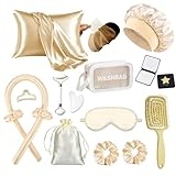 Kit de 16 Piezas para Cabello y Cuidado Facial, Rizador Sin Calor, Gorro de Seda, Funda de Almohada, Antifaz, Rodillo...