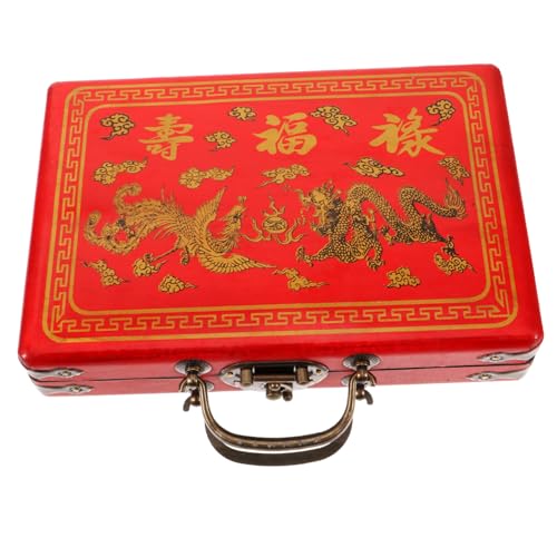 Caja de mahjong portátil de madera rectangular y espaciosa para fichas 2