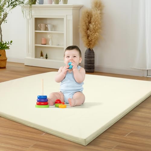 BoxedHome Extra Thick Baby Play Mat 122x122x3.6cm-Non-Toxic Vegan Leather, Waterproof, Safe Floor Mat for Iinfant & Toddler (Beige)
