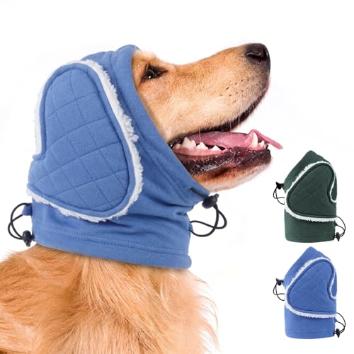 Image of MIGOHI Soft Dog Ear Muffs Noise Protection,Ear Covers for Dogs,Dog No Shake Ear Wrap for Hematoma,Calming Hoodie Quiet Ears Head Warps for Medium Large Dogs Grooming,Bathing,Thunder,Firework,L,Blue