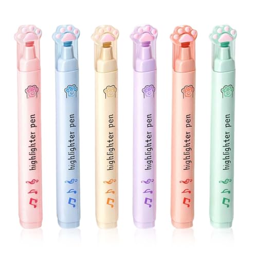 MUNZE Surligneur 6 Pièces Standard Pattes De Chat Stylo Pastel Multicolore