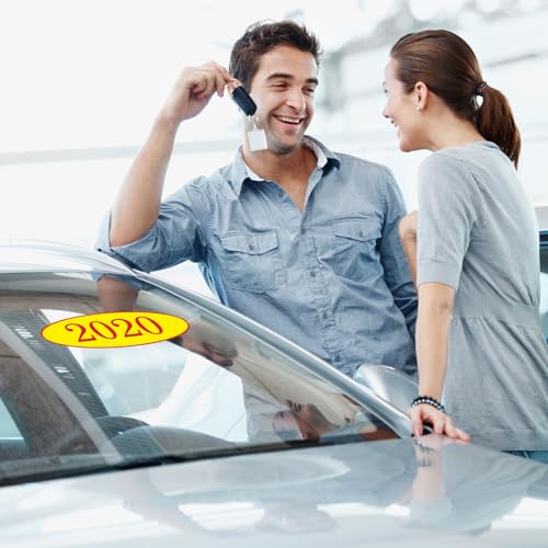 Image of Car Windshield Year Stickers (2010-2026) - 17 Pack(1 per Year), Red & Yellow Large Oval Vinyl - Waterproof, Easy to Remove, Residue-Free - Ideal for Used Car Dealers & Auto Dealerships