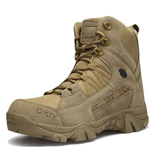 Wygwlg Herren Military Combat Boot Langlebige Army Knöchelschuhe Police Security Work Boots Outdoor Rutschfester Special Forces Boot,Brown-44 Cover