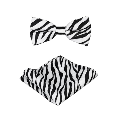 Men's Dress Vest ZEBRA Animal Pattern Design with Black Background. Animal Zoo Striped Mens Bow Tie and Hanky Set3