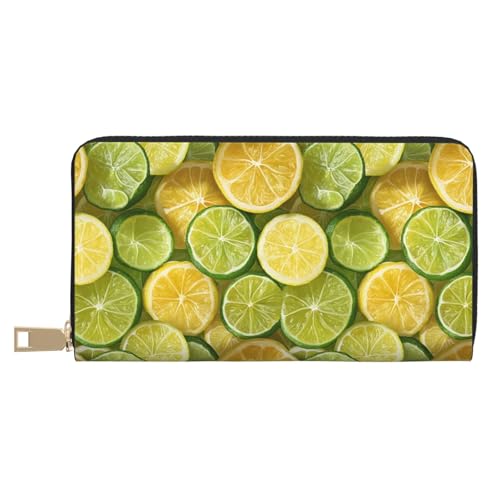 Leather Thin Slim Wallets for Women Men - Fashion Realistic Lemons Print Card Wallet Holder with Zipper