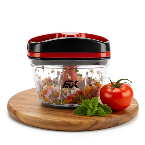 Hachoir et robot de cuisine manuel multifonction avec poignée et couvercle, hachoir à légumes, presse-ail, convient pour les oignons, ail, poivrons, fruits,...