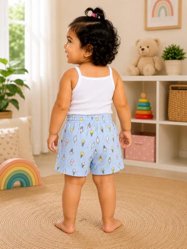 Image of BODYCARE KIDS Infant Baby Girls Cotton Antiviral Printed Shorts | Soft Breathable Elastic Waist Casual for Toddlers & Infants | Comfortable Summer Baby Bottoms for Girls
