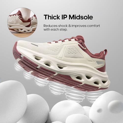 NORTIV 8 Women's Comfortable Walking Shoes Running Tennis MovePropel Athletic Gym Workout Jogging Fashion Sneakers,Size 7.5,Beige/Burgundy,SNWS247W