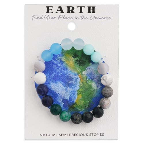 Lauren-Spencer Solar System Gemstone Bead Bracelet for Women Stretch Universe Galaxy Eight Planets Bracelet Natural Crystal Stone Beaded Bracelets for Women Men Astronomy Gifts