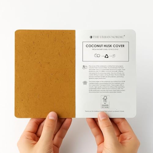 Image of Pocket Notebook A6 Pack of 3 | 9 x 14 cm Compact Ruled Notebooks for Daily Notes, Office & Travel | Coconut Husk Paper Cover | FSC Recycled Pages