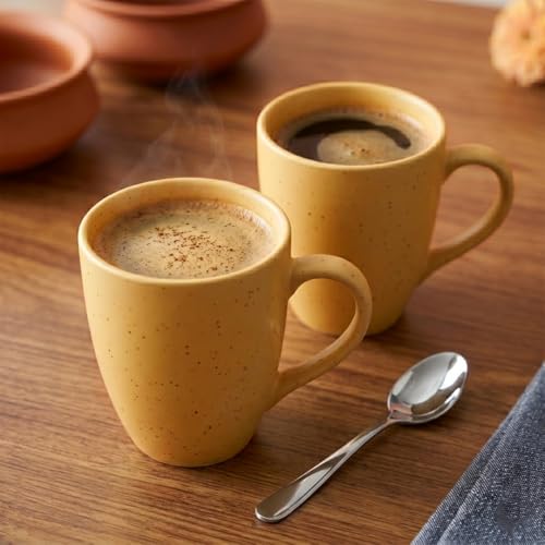 Image of The Earth Store Mustard Marble Matte Coffee Mug - 300ML Ceramic Coffee Mugs Set of 2 | Microwave & Dishwasher Safe Mugs for Gift | Home | Office | Restaurant | Daily Use Tea Mug