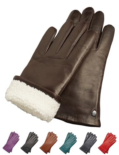 Guantes táctiles de piel para mujer AKAROA forrados en lana de cordero suave tallas S XL