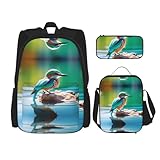 WZYCWB Mochila escolar Lagoon Bird + estuche + bolsa de almuerzo combinada mochila adecuada para viajes diarios