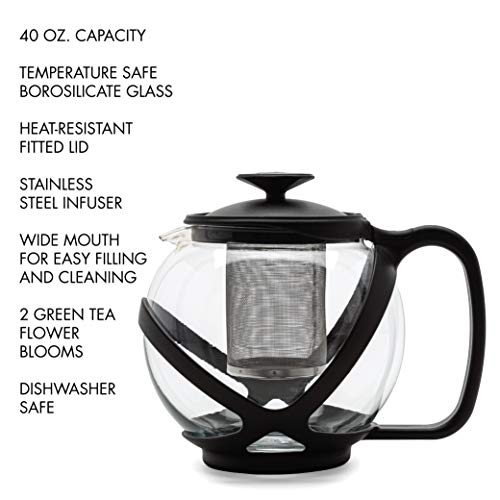 Primula, Black Tempo Glass Teapot With 2 Flowering Teas, 40 Oz, 40 Ounces #TOP1