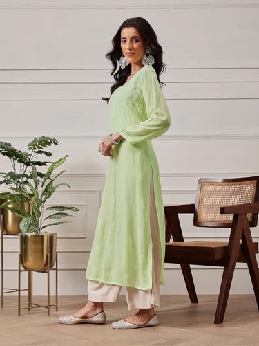 Image of Ada Hand Embroidered Lucknowi Chikankari Viscose Georgette Kurta Kurti for Women A411185