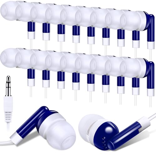 Image of Konohan Bulk Earbuds with Wire, Classroom Basic Headphones in Ear for Libraries Laptop, No Microphone 3.5 mm Jack Earbuds Dot Headphones for School Library, Individually Bagged(Blue,100 Packs)