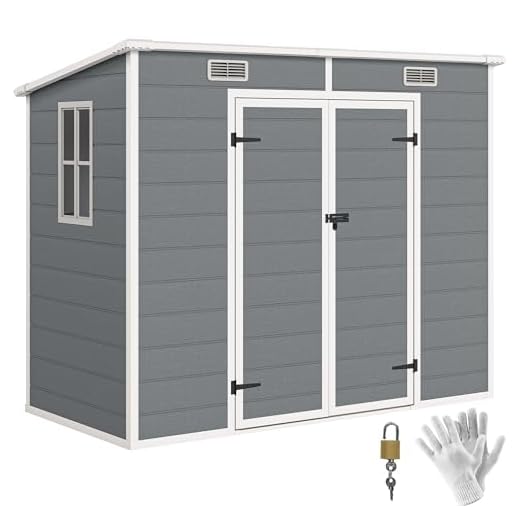Outsunny Casetta da Giardino Porta Attrezzi in Finitura Effetto Legno Graffiato con Pavimento, 2.54m² Capanno da Giardino con Doppia Porte e Serratura, Tetto Inclinato, 238x125x183cm, Grigio
