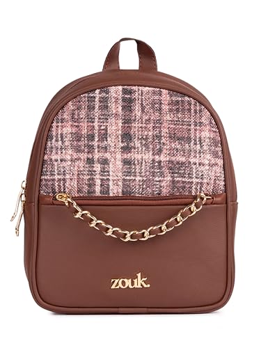 Image of ZOUK Mayra Mini Daypack | Stylish Vegan Leather Backpack for Women with Water-Resistant Lining | Handcrafted Small Day Bag with Gold Zip & Adjustable Straps |