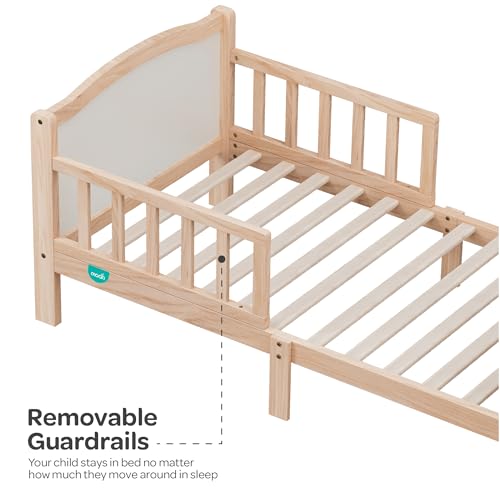 سرير خشبي للأطفال الصغار بقضيب حماية، تصميم أنيق ومتين مصنوع من خشب الصنوبر النيوزيلندي من ذا مون براند، (1.4 م × 73 سم× 60 سم)، للأطفال الصغار من 3 إلى 12 سنة، وزن يصل إلى 50 كجم