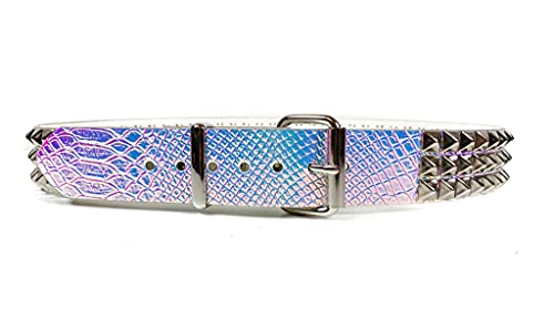 Snake Rainbow Holographic Three Row Black Pyramid Stud Rave Studded Belt Vegan Punk Goth2