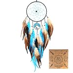 Urdeoms Blue Tree of Life Dream Catchers for Bedroom Adult Boho Big Dream Catcher for Boys Girls with Crystal Turquoise Hanging Ornament and Feathers Blessing Gifts(NO.33)
