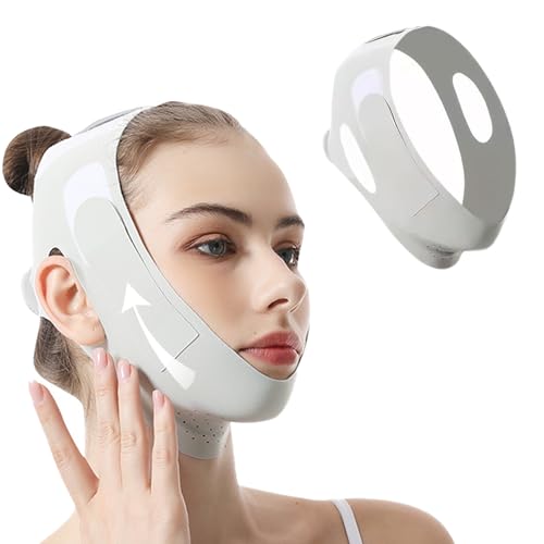 V Line Face Mask Reusable,Double Chin Reducer Lifting Strap,Breathable V Shape Slimming Bandage for Jawline and Sagging Skin,Facial Lifting Belt for Women and Men Anti-Ageing,Green