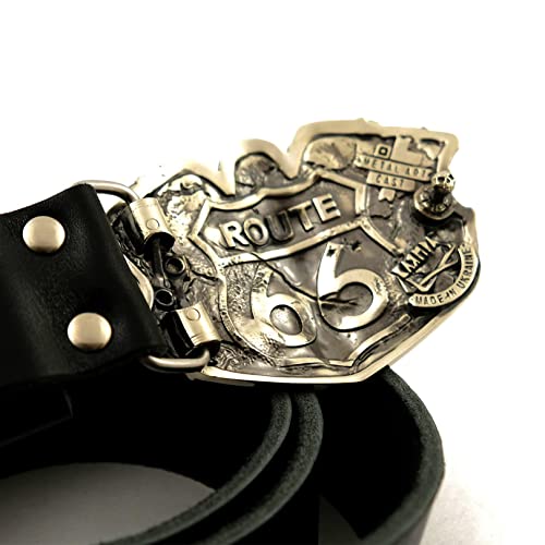 German Silver Belt Buckle Route 66, Handmade Biker Solid Nickel Silver Belt Buckle With Motorcycle And Skull #TOP5