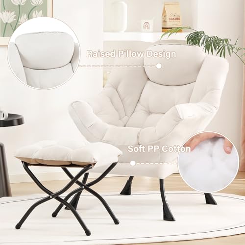Image of Tiita Lazy Chair with Ottoman, Beige Modern Large Accent Chair, Comfy Leisure Sofa Armchair with Ottoman, Reading Chair with Footrest for Bedroom, Living Room, Dorm Rooms, Beige
