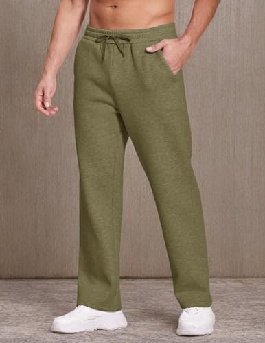 Image of Deyeek Men's Fleece Lined Sweatpants Open Bottom Straight Leg Sweat Pants for Mens Loose Fit Joggers Sweatpants with Pockets