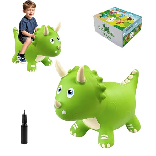HotMax Dinosaur Bouncy Hopper Toys, Bouncy Horse for Toddlers, Inflatable Ride on Bouncy Animals, Bouncing Triceratops for Kids, Birthday Gift for 18 Months 2 3 4 Year Old Boy or Girl(Green)
