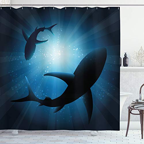 Ambesonne Shark Shower Curtain, Silhouette of The Fishes