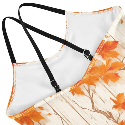 KLL Autumn Leaf on Old White Wooden Toddler Girls 1-Piece Bathing Suit Beach Swimwear Adjustable Shoulder Strap Cute4