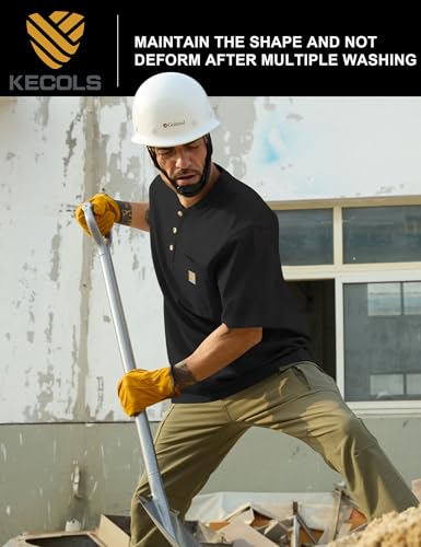 Men's Loose Fit Heavyweight Short-Sleeve Pocket Work Henley T-Shirt (Regular&Tall)4