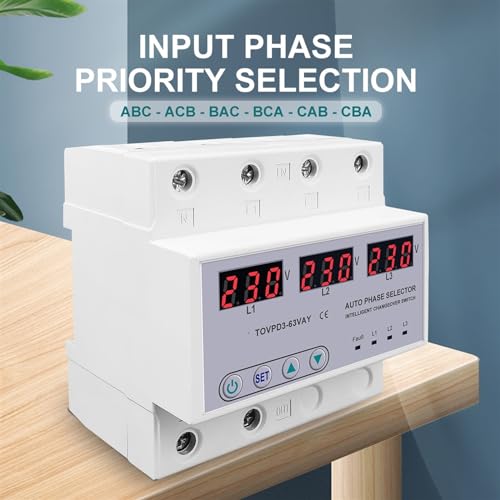 Protector de relés con selector de fase carril Din contra sobrevoltaje 3P 5