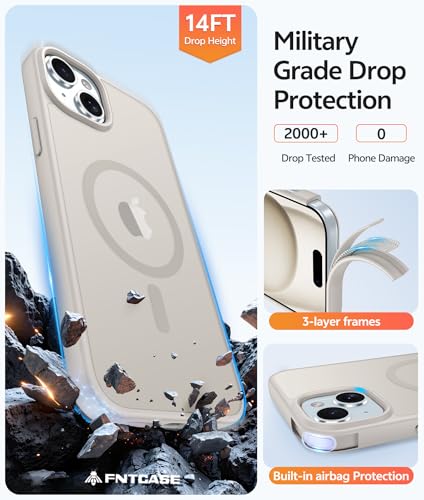 Image of FNTCASE for iPhone 15 Case: for iPhone 14 Case & iPhone 13 Case [Compatible with Magsafe] Translucent Matte Cases with [Screen Protector] Military Grade Shockproof Protective Phone Cover - Off White