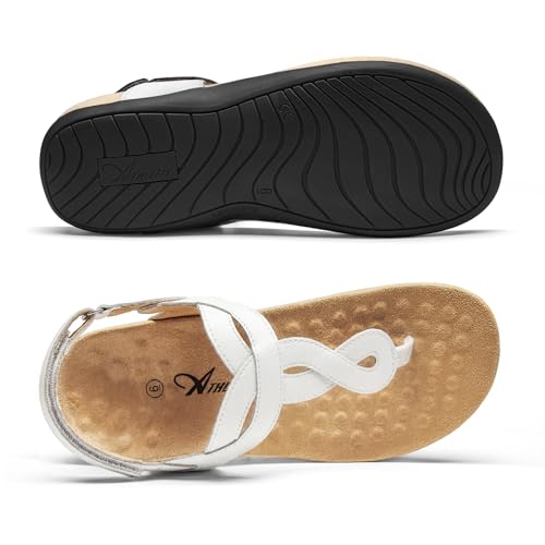 Image of Athlefit Women's Orthopedic Arch Support Sandals Comfortable Thong T-Strap Orthotic Casual Flat Sandals