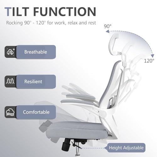 Image of Office Chair (07Grey, Chair) | 360 Swivel Adjustable Lumbar Support & Flip-Up Armrests capacity 300 lbs capacity