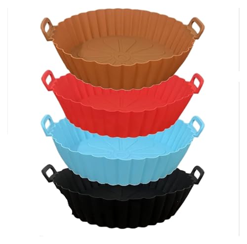 1PCS Air Fryer Silicone Basket-Reusable Non-Stick Tray Baking For Pizza Fried Chicken Fries-Air Liners Accessories(Size M Black)