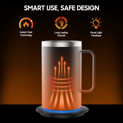 DEQIANG Self-Heating Coffee Mug, 17oz Stainless Steel Cup with Lid (Black) - image 2