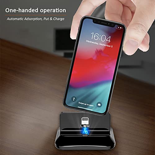 Magnetic Fast Charging Dock Station With 3Pcs Removable Magnetic Tips, 3 In 1 Magnetic 2.1A Fast Charging Station For Type C, Iproduct And Micro Usb Devices With Indicator Light(Black) #TOP4