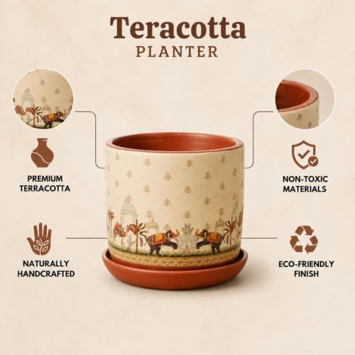 Image of Urban Upvan Decorative Terracotta Mug Shades Planter Pot for Home & Garden | Indoor Outdoor Flower Pot for Balcony, Living Room, Office & Table Decor (Pack of 1)