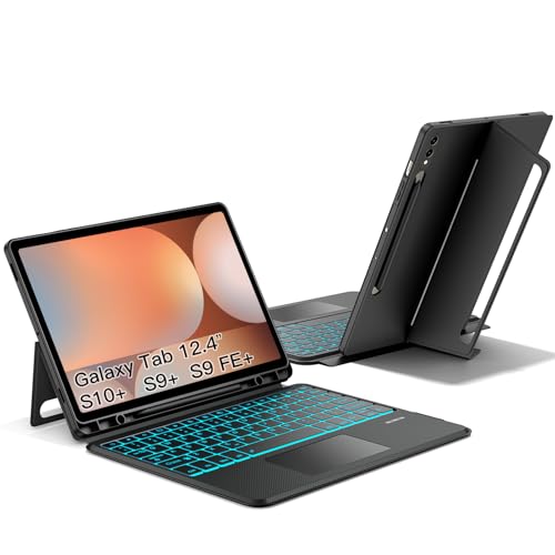 Image of JUQITECH Trackpad Keyboard Case for Samsung Galaxy Tab S10+ 12.4 2024 S9 FE+ S9+ 12.4 Inch 2023, Tablet Protector Case Kickstand Magnetic Detachable Wireless Touchpad 7 Colors Backlit Keyboard