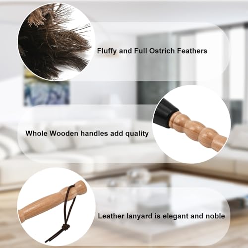 Image of Ostrich Feather Duster 13.39 inch Premium Feather Duster with Wooden Handle Delicate Surfaces Cleaning Supplies for Car Home Office