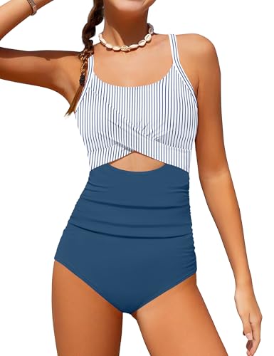 Image of Girl Swimsuit One Piece Cutout Ruched Bathing Suit for Girls Color Block Adjustable Straps Pad Swimwear 9-18y