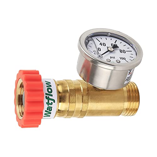Watflow Lead-Free Brass, Water Pressure Regulator, Garden Hose Pressure Regulator, Pressure Reducer with pressure gugue, For Camper, Trailer, RV, Garden, Plumbing System