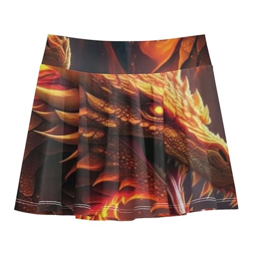 Fiery Dragon Head Black Girls' Shorts Athletic Skorts Skirts with Shorts Navy Pleated Skort 3t2
