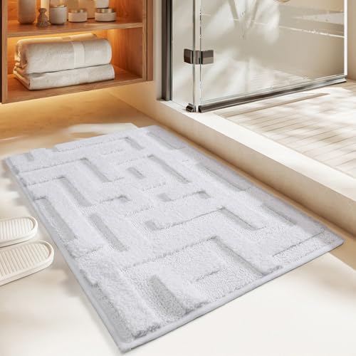 MeipingQu バスマット お風呂マット 50*120cm 浴室マット 足ふきマット 速乾マイクロファイバー トイレマット お風呂 マット 玄関マット 速乾 滑り止め 正方形 かわいい ふわふわ シンプル 収納便利 低反発 おしゃれ ギフト 植物 ホワ