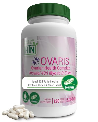 Image of Health Thru Nutrition OVARIS | Ovarian Health Complex | Inositol 40:1 Myo to D-Chiro | Hormonal & Ovary Function Support | Vitamin B8 Supplement for Women | Certified Vegan Non-GMO | Pack of 120