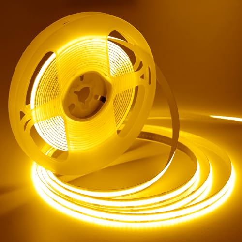 Image of iNextStation COB LED Strip Light Yellow 16.4ft /5M DC12V CRI 93+ Flexible LED Tape Lights 8mm for Bedroom, Kitchen, TV Backlight, Cabinet, Stage, Home DIY Lighting Decor (No Plug)